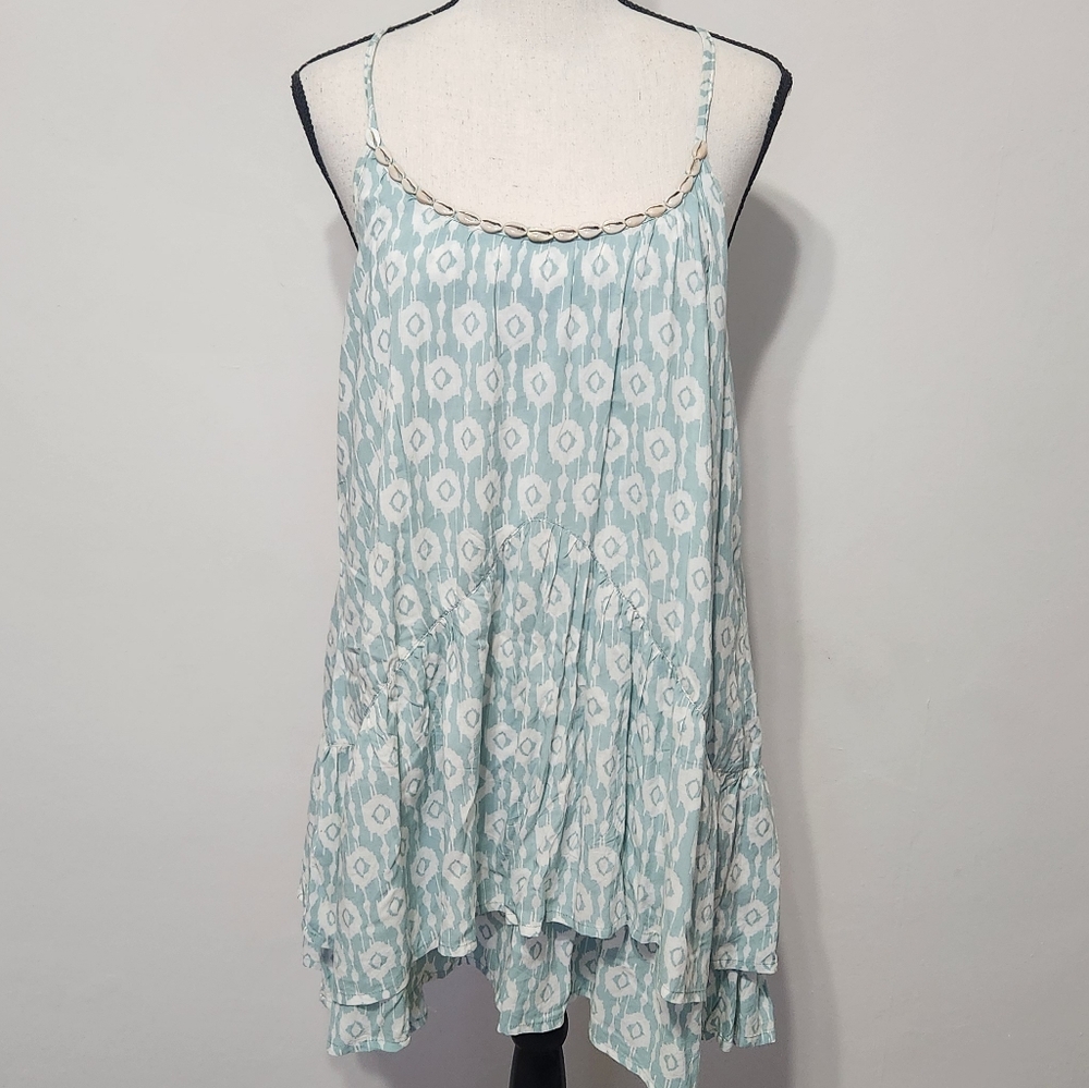 Skemo Anthropologie Mini Summer Dress Cover Up Beachy Tiered Ruffle Cross Back